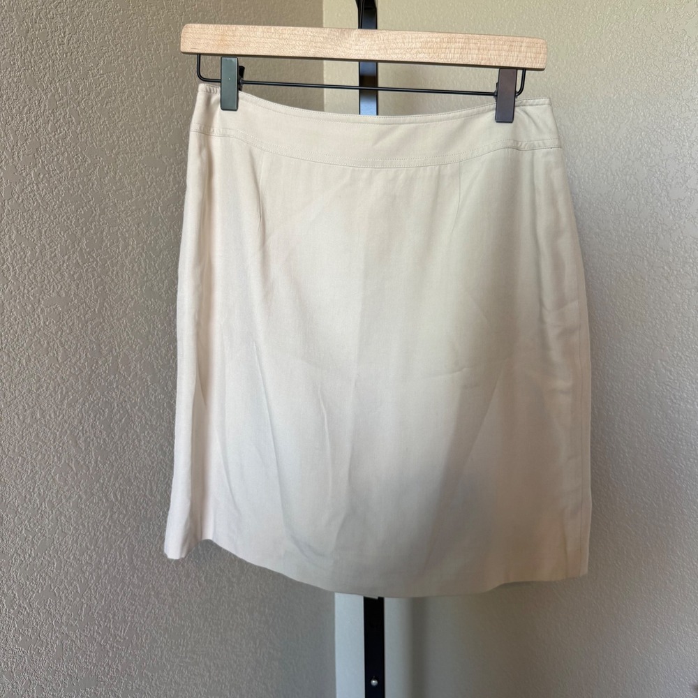 Hugo Buscati 100% Silk‎ Skirt Beige Career Wear Business Casual Women's Size 10